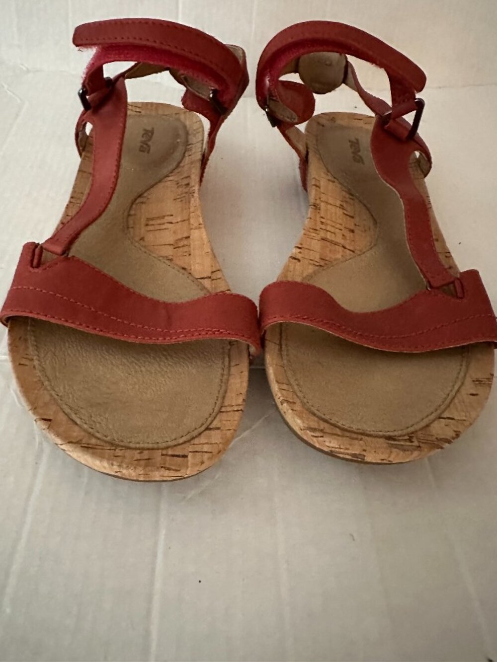 Teva Capri Universal Womens 7.5 Red Leather Cork Strappy Sandals 1010067